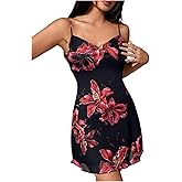 MakeMeChic Women's Floral Print Mini Tank Dress V Neck Beach Summer Dress