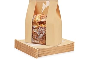 FORANDA 50 Pack Paper Bread Bags with Tabs for Homemade Sourdough, Large Bakery Bags with Window for Sourdough Boule, Bread Loaves, Bagels, Pastries, Baguettes (8.3x3.5×13 Inches)
