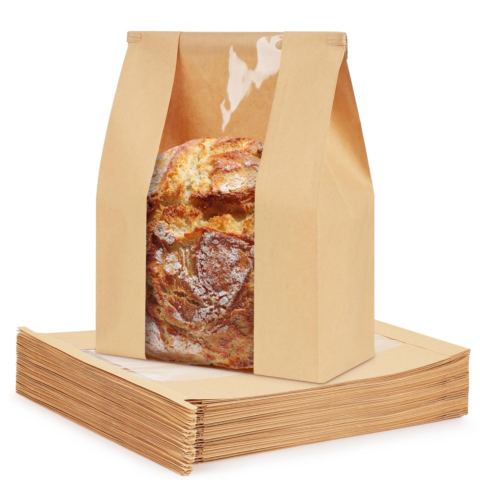 Photo 1 of 100 Pack Paper Bread Bags with Tin Tie Tab for Homemade Bread, Large Bakery Bag with Window Round Sourdough Loaf Bags for Bake Sale and Gift Giving (8.3x3.5×13 Inches)