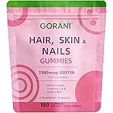 Gorani Hair, Skin, Nails Gummies for Woman Man- 2500mcg Biotin, Non - GMO, Ideal for Women's Beauty, 100 Count Pack