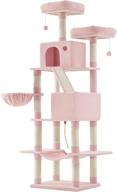 Feandrea Cat Tree 206 cm Tall with 13 Scratching Posts PCT190P01V1 Pink