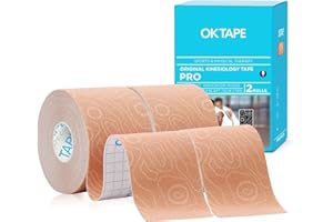 OK TAPE PRO Kinesiology Tape Uncut Roll, Elastic Physical Therapy Athletic Tape for Pain Relief, Muscle Support, Kinetic Tape, Water Resistant, 2in X 16.4ft -Beige 2 Rolls