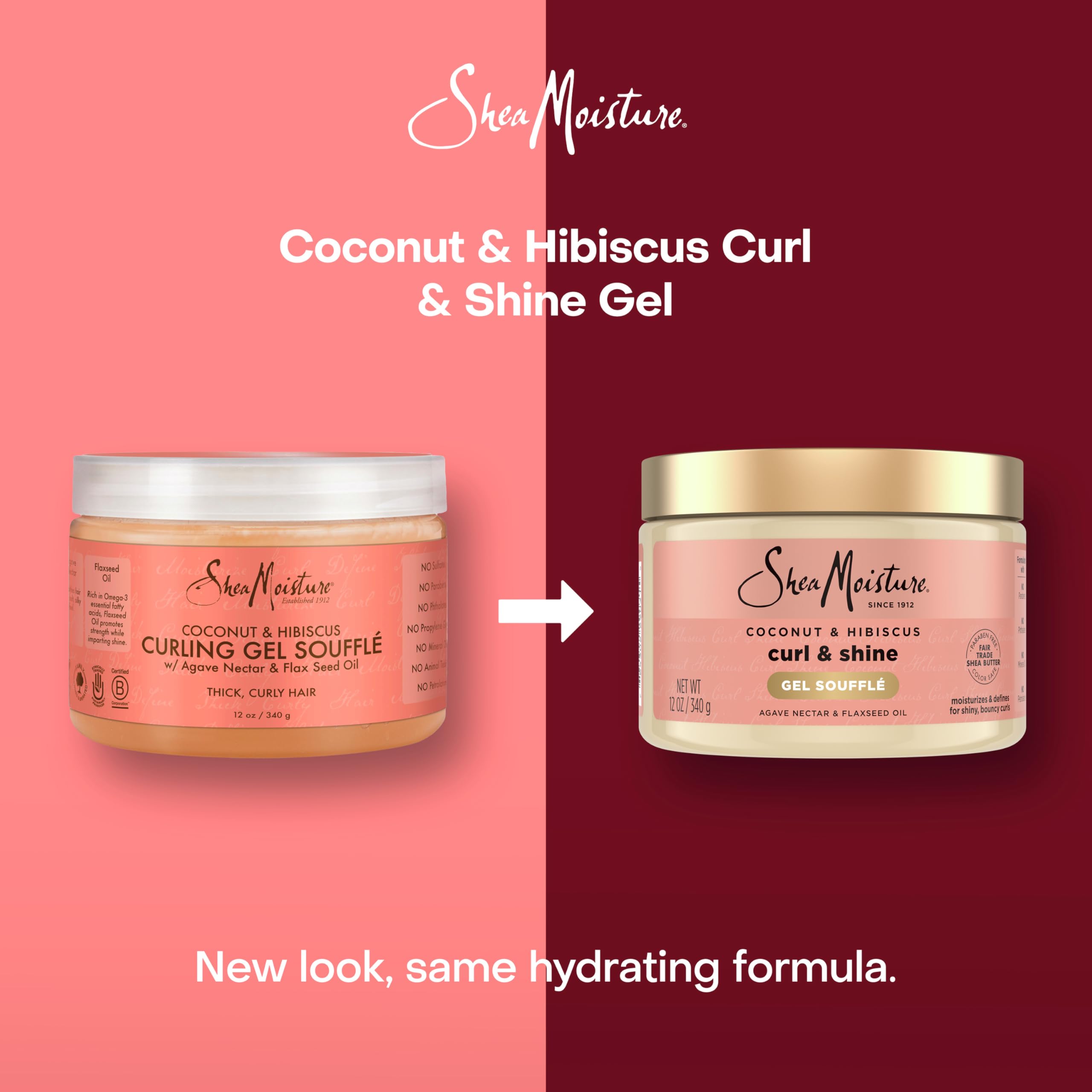 SheaMoisture Curling Gel Souffle Coconut and Hibiscus for Thick, Curly Hair to Moisturize and Protect Hair 12 oz
