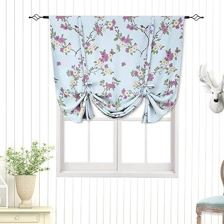 Tie Up Printed Blackout Curtain Rod Pocket Thermal Insulated Room