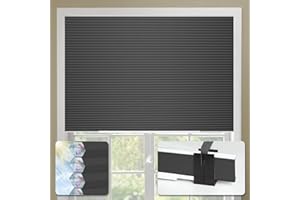 Blankendon Cellular Shades No Tools No Drill Custom 48" W(32"-48") x 64" H Honeycomb Blinds Blackout for Window Easy Cutting Telescopic Track Cellular Blind Black White