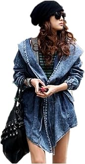 Women's Denim Trench Coat Hoodie 