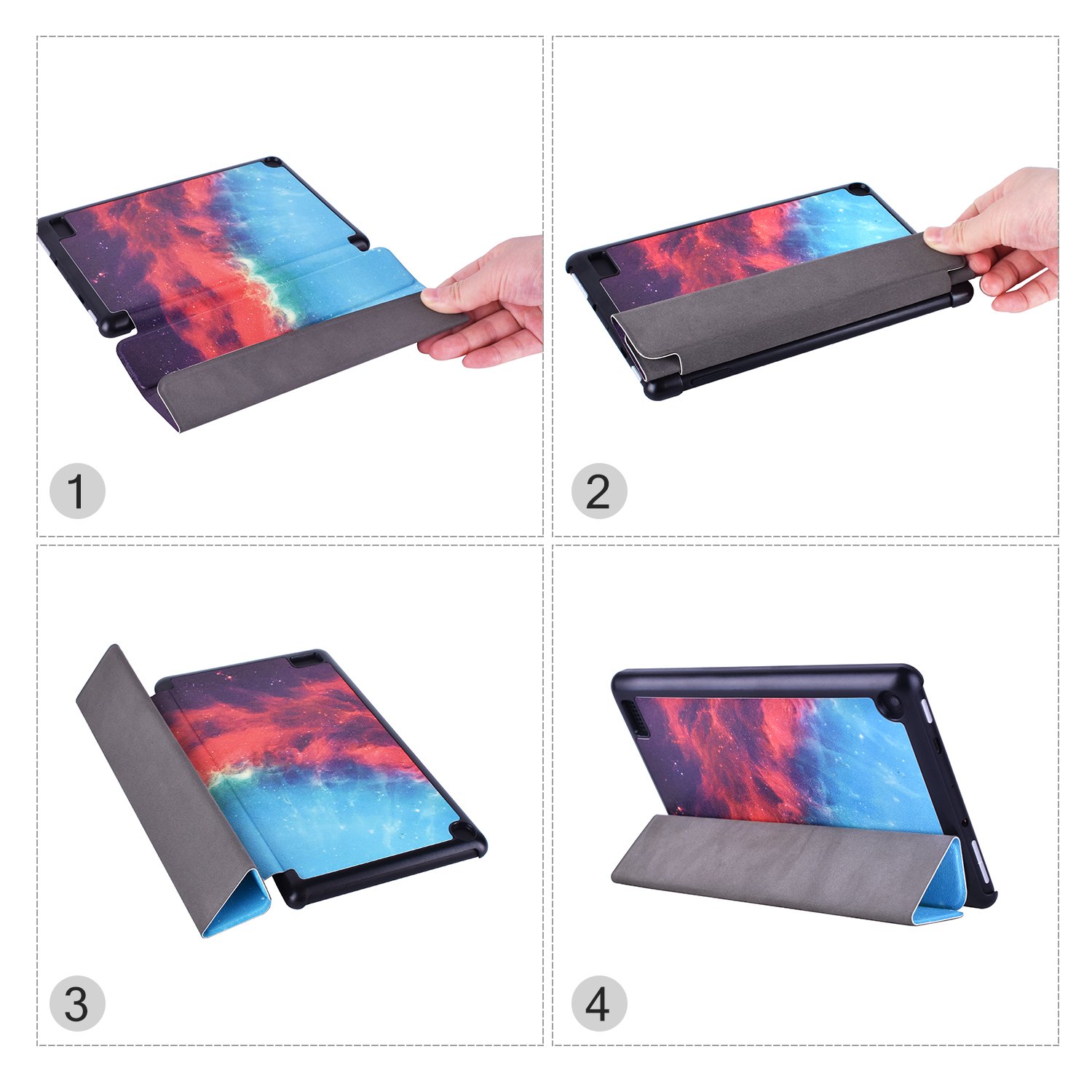 Kindle Fire 7 case, Dopup Slim Leather Smart Case Cover with Auto Wake/Sleep for Amazon Kindle Fire 7 Tablet, Stand Protector Folio Case (Galaxy)