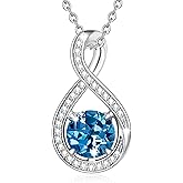 FANCIME Birthstone Necklaces for Women Fine Jewelry Sterling Silver Infinity Pendant Anniversary Birthday Mothers Day Gifts for Her Women Wife Mom Lady Daughter, Chain 16"+2" Extend