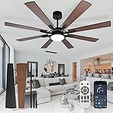 Depuley 72-Inch Ceiling Fan with Light: Modern 8-Blade Walnut and Black Indoor Outdoor Fans with Remote App Control Dimmable Light - Ultra Quiet DC Motor Reversible 6 Speed Timer