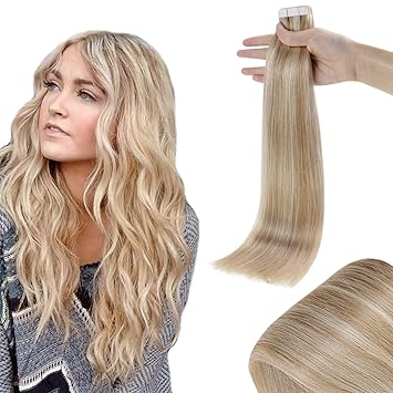 Runature Tape In Extensions Echthaar Haarverlangerung 55cm 22 Zoll Hellgoldbraun Hervorgehoben Platinblond Echthaar Extensions Tape 50g 20 Stuck Amazon De Beauty