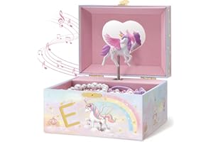 Lolalet Unicorn Jewelry Box for Girls, Kids Initial Musical Jewelry Organizer with Spinning Doll, Personalized Birthday Gifts for Little Girls Children Toddler Ages 3 4 5 6 7 8 (Box Only) -Letter E