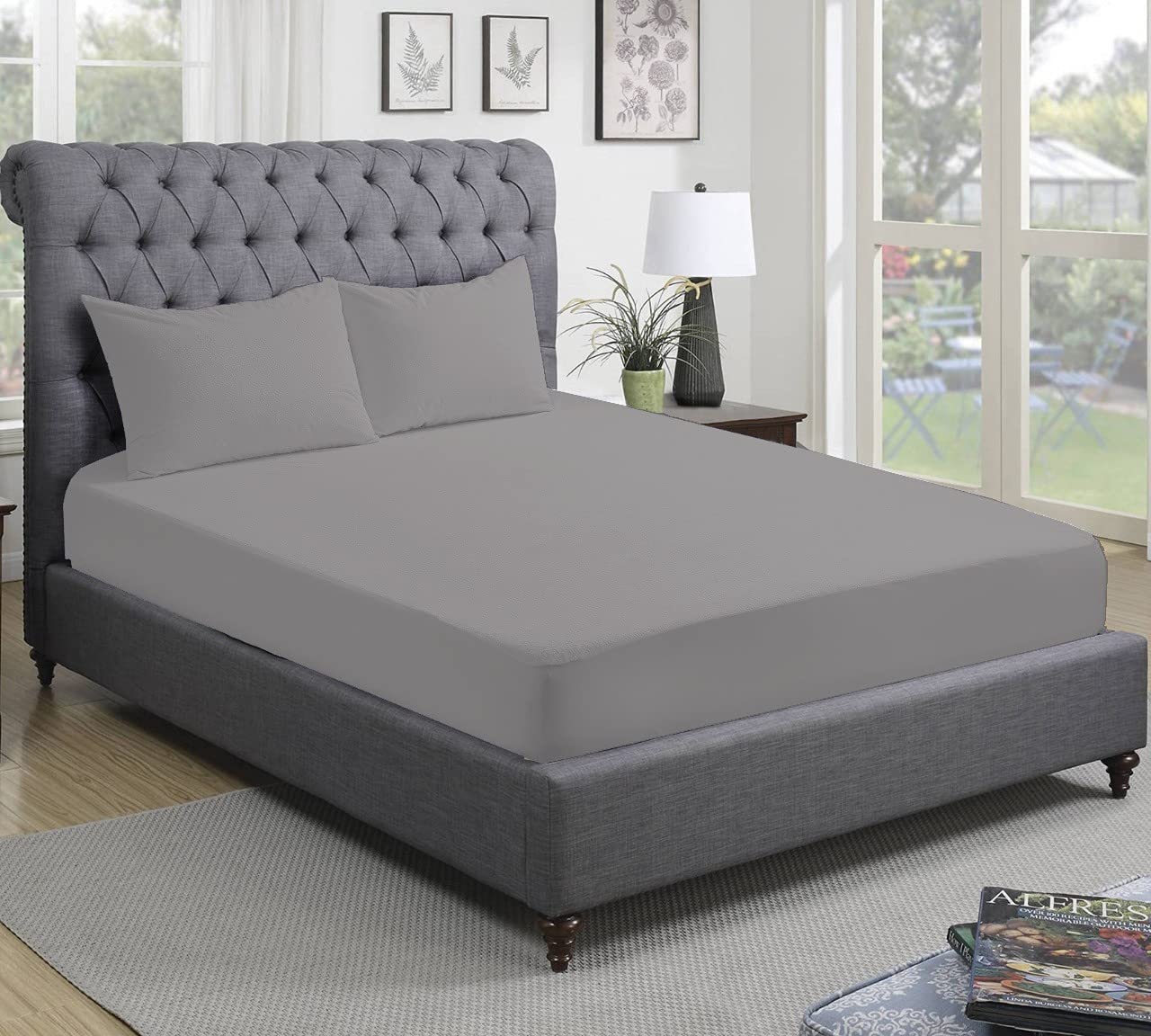 300 Thread Count 100% Pure Egyptian Cotton Bedding Fitted Sheets Stretches Up to 28cm Deep (Gray, King: 152x200cm)