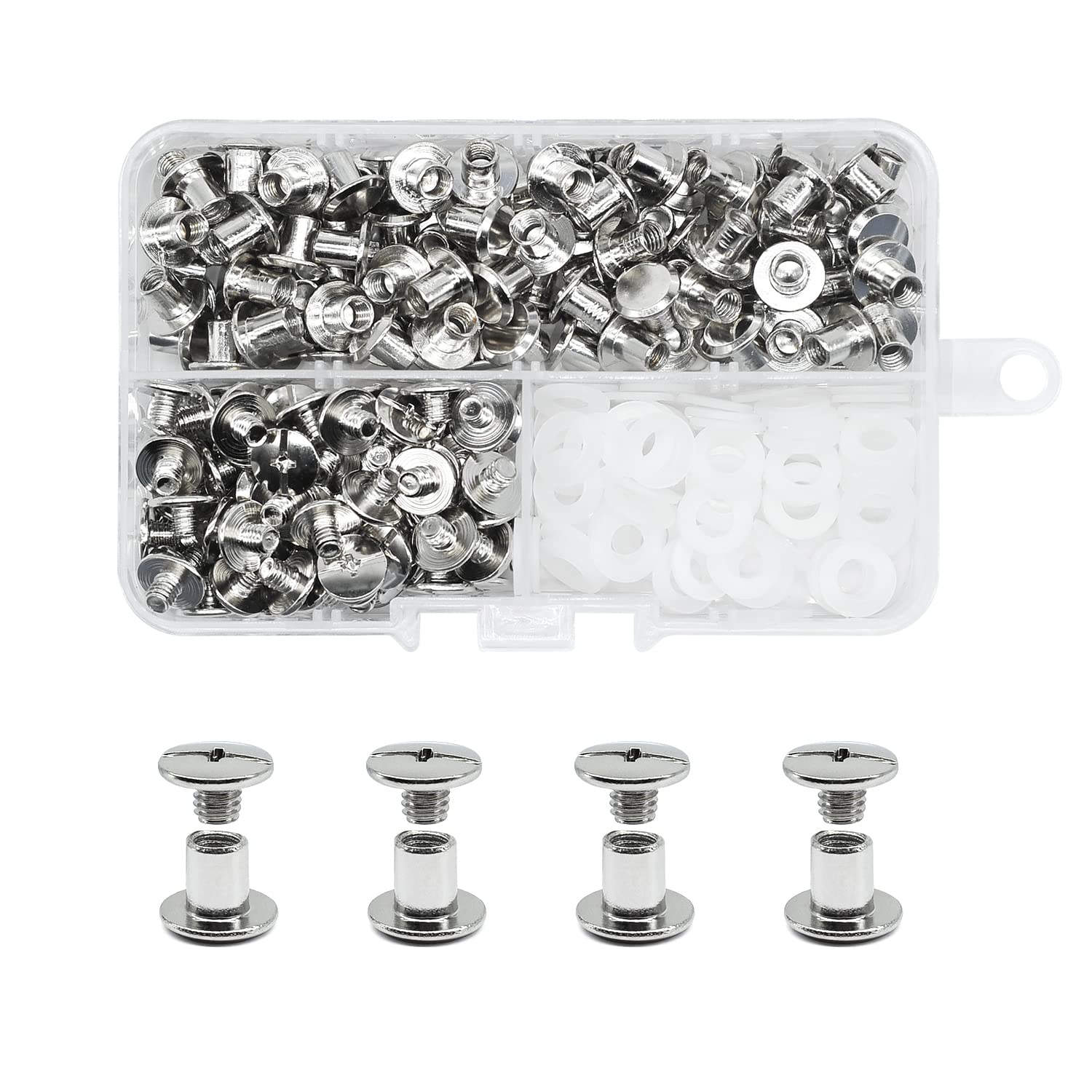 JINTANG 90Set Chicago Screws Posts for Leather Rivets Silvery M5*6mm Chicago Book Binding Screws Rivets Cross Head Chicago Button Screws for DIY Book Scrapbook Bookbinding, Bags,Collars