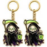 DIOWUS Glow in the Dark Grim Reaper Keychain, Halloween Gothic Enamel Skull Key Ring for Keys and Backpacks