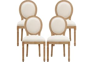 Furniliving French Country Dining Chairs Set of 4, Upholstered Dining Room Chairs with Round Back Farmhouse Kitchen Chairs for Living Room, Kitchen, Restaurant (Beige-Round)