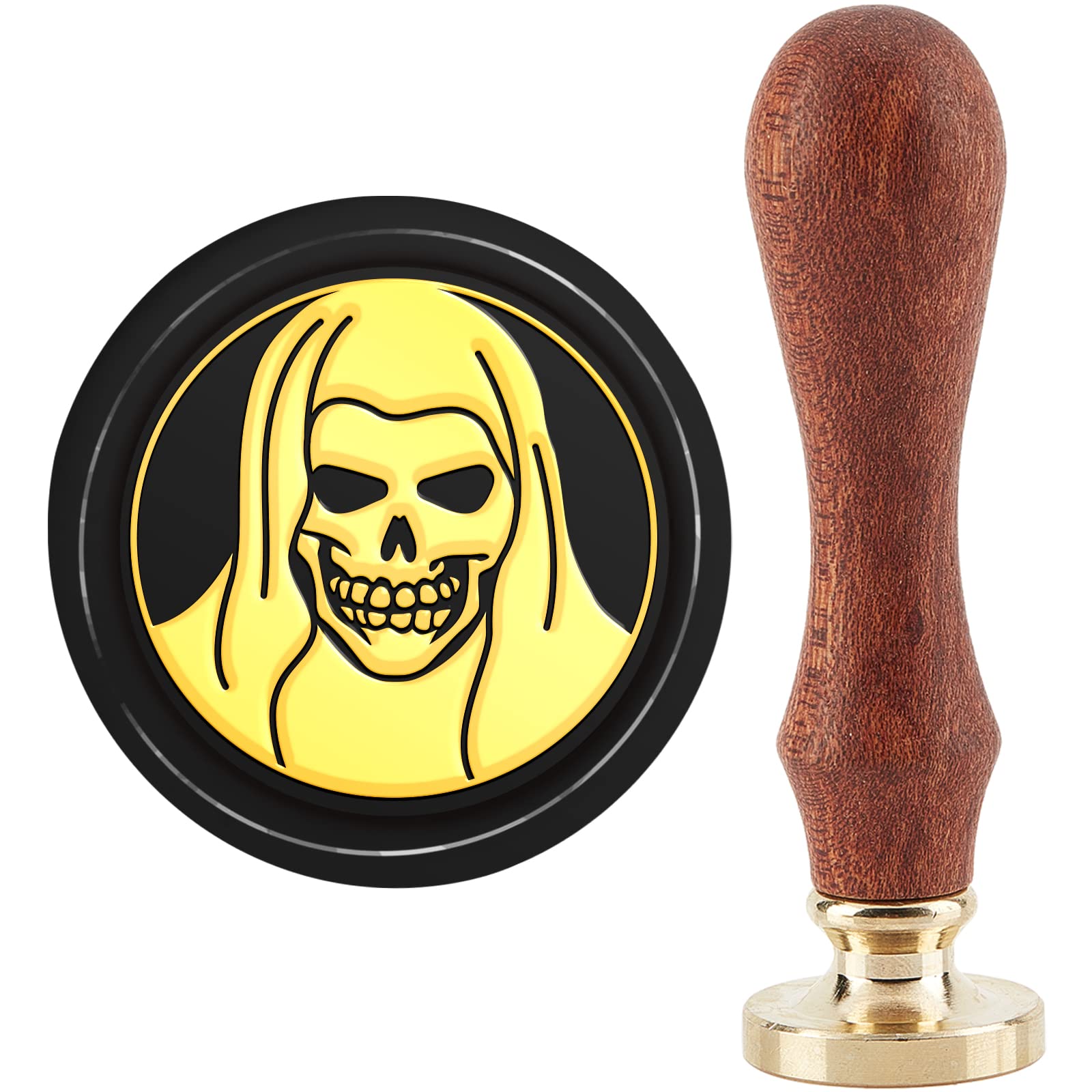 CRASPIRE Halloween Reaper Wax Seal Stamp Scary Skull Sealing Stamps 30mm Retro Vintage Removable Brass Stamp Head with Wood Handle for Wedding Invitations Halloween Christmas Thanksgiving Gift Packing