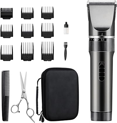 Haarschneidemaschine Profi Haarschneider Leiser Motor Selbstschärfende Titanium Keramik klingen Langhaarschneider Akku Kabellose 2000mAh Batterie Haartrimmer Set für Familien