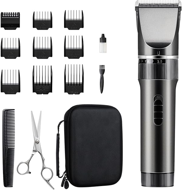 Haarschneidemaschine Profi Haarschneider Leiser Motor Selbstschärfende Titanium Keramik klingen Langhaarschneider Akku Kabellose 2000mAh Batterie Haartrimmer Set für Familien