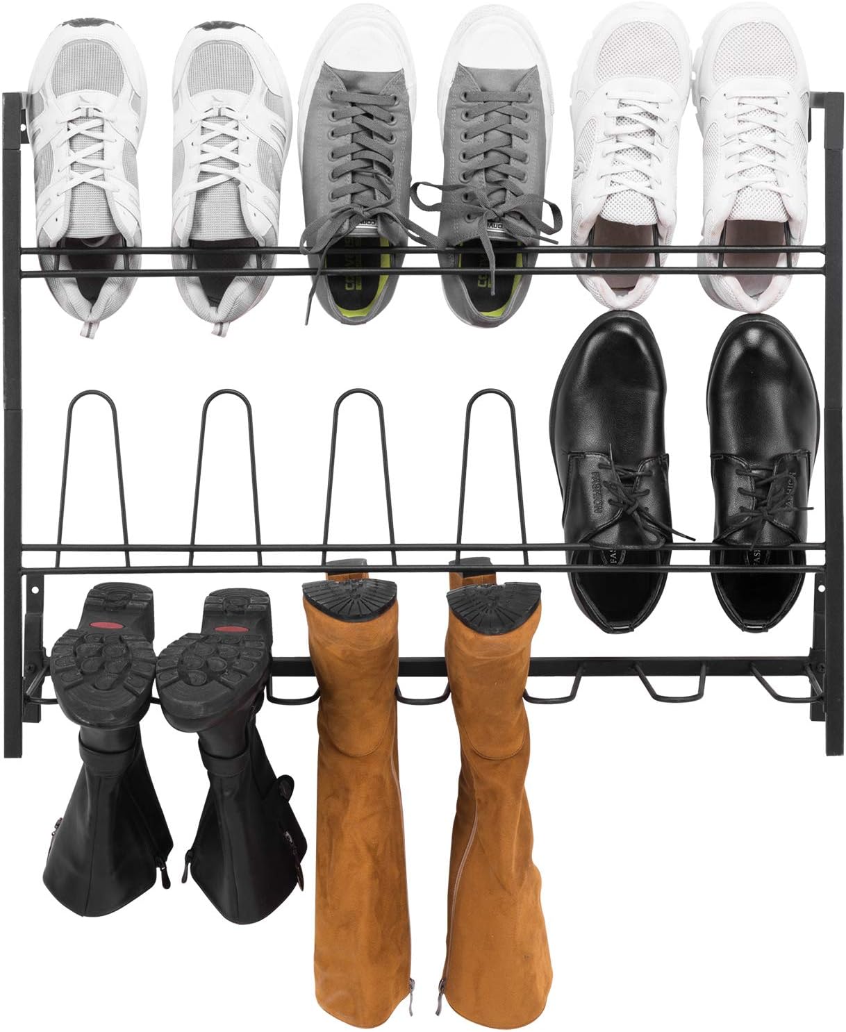 pvc boot rack on Home Kitchen Mygift 9 Pair Wall Mounted Black Metal Wire Boot Shoe Rack Shoe Organizers