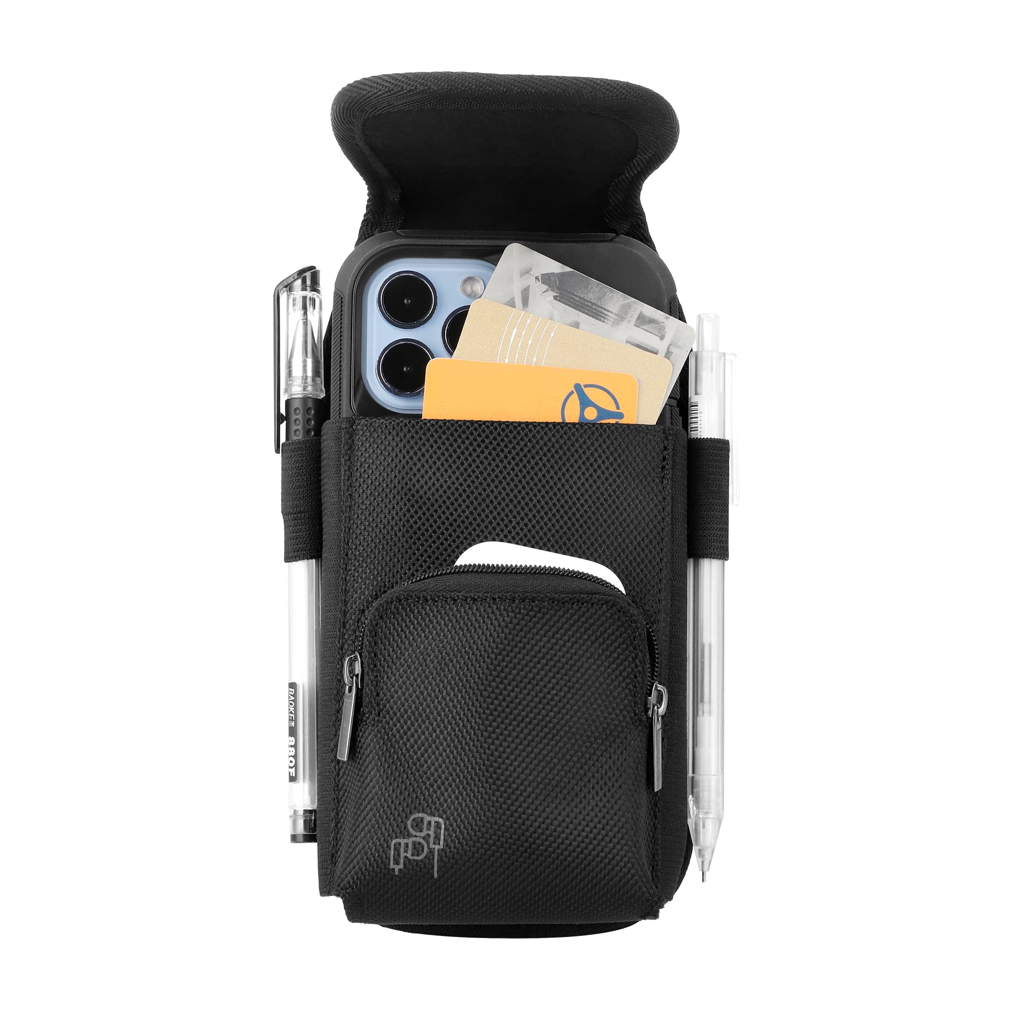 Perilogics Phone Holster with Magnetic Cover. Belt Clip Pouch for iPhone 16 Plus, 16 Pro Max and All Plus and Pro Max Models with Case Installed. Zipper Storage and Credit Card Pocket.