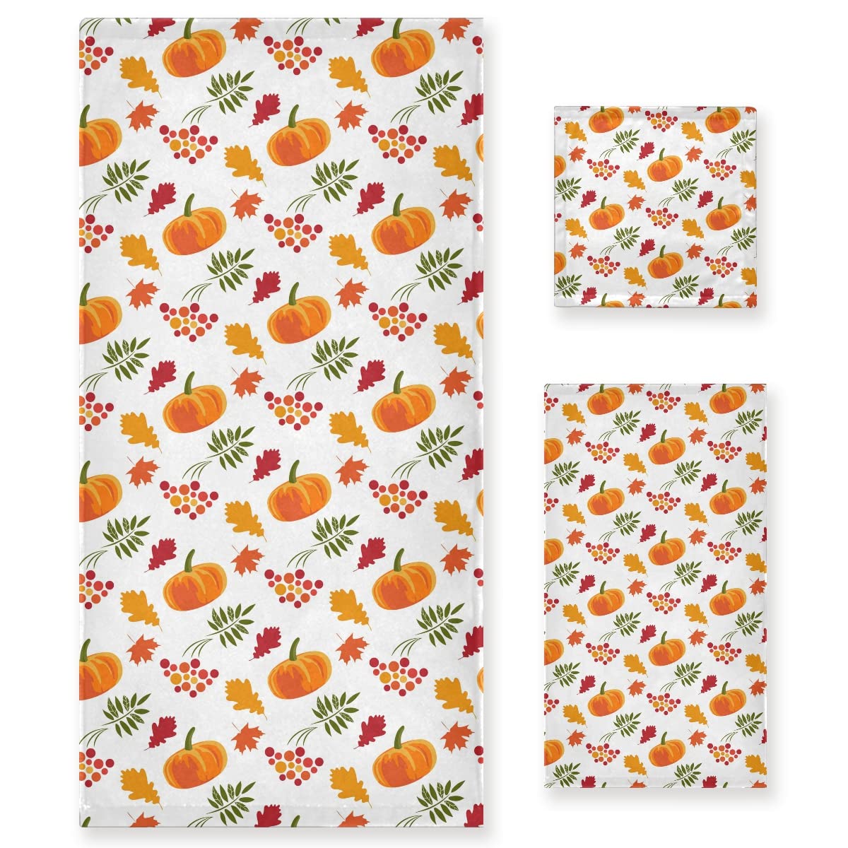 Bath Towels Set of 3, Microfibre Towel Bathroom Linen Thanksgiving Autumn Fall Maple Pumpkin Towels Set Gift with 1 Face Towel 1 Hand Towel 1 Bath Towel Sheet, Absorbent Bathroom Accessories