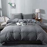 AveLom Seersucker Duvet Cover Set King Size (104 x 90 inches), 3 Pieces (1 Duvet Cover + 2 Pillow Cases), Dark Gray Ultra Soft Washed Microfiber, Textured Duvet Cover with Zipper Closure, Corner Ties