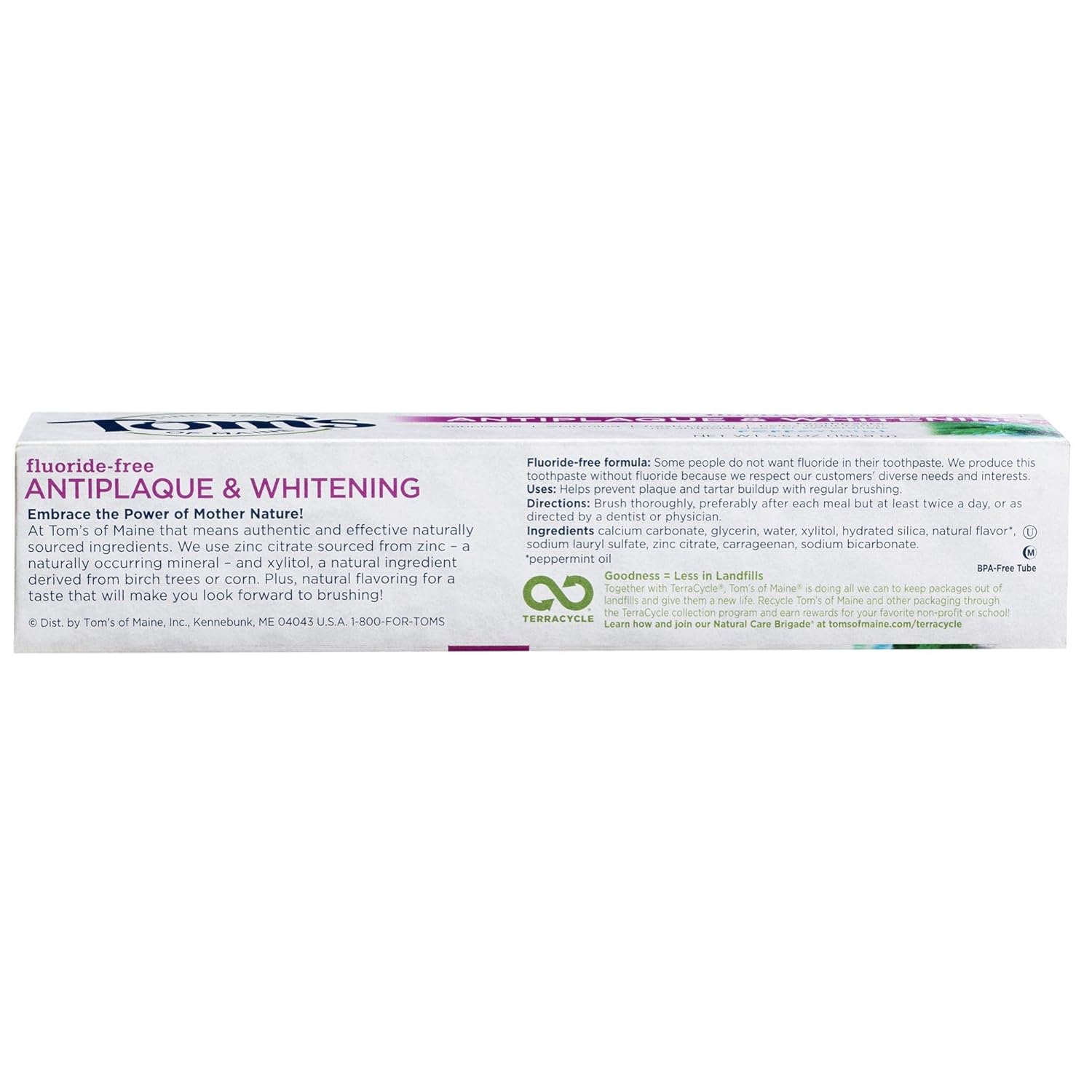 Tom's of Maine Fluoride-Free Antiplaque & Whitening Toothpaste, Whitening Toothpaste, Natural Toothpaste, Peppermint, 5.5 Ounce, 2-Pack : Beauty