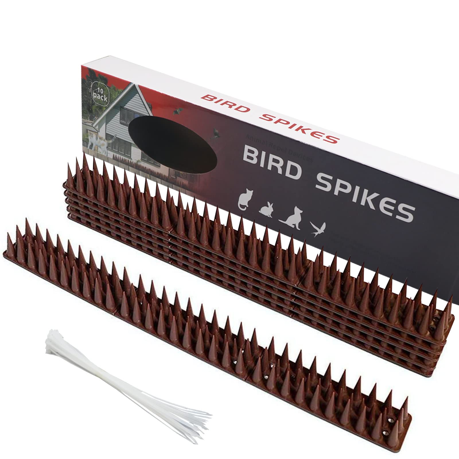 10PCS Bird Spikes Pigeon Spikes Bird Repellent Fence Wall Spikes Cat Intruder Deterrent Repellent Anti Climb Spikes with Nylon Zip Ties for Birds Squirrel Pigeon Cats