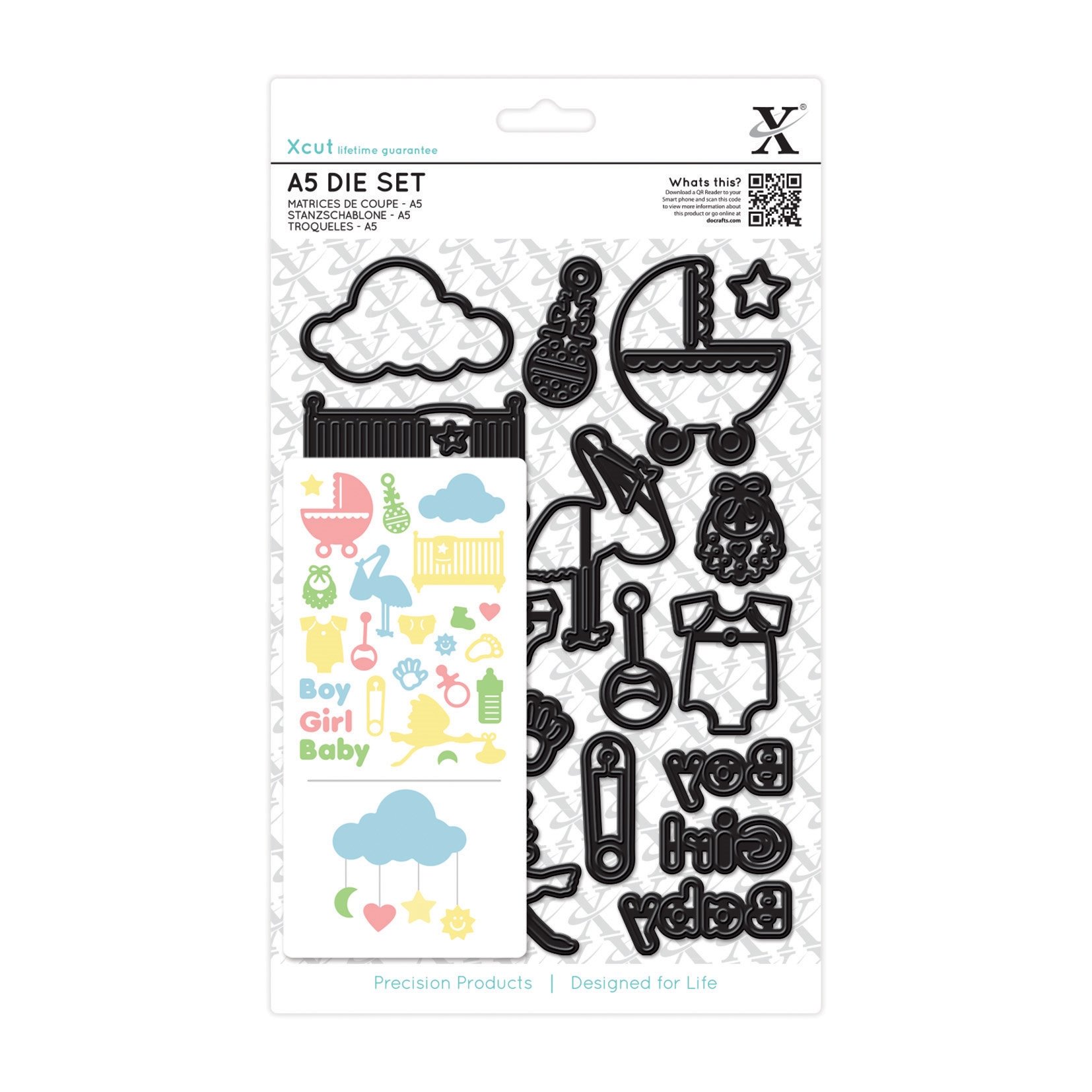 Xcut A5 Dies Set, New Baby Icons, 23 Pieces, Carbon Steel, Art Craft, Cutting Tool Supplies, Beautiful Decoration, Card Making, Gift Tag, Wrapping, Scrapbooking, Invitation Making, Crafters Companion