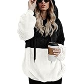 LONGYUAN Women Casual Hoodies Fashion Fuzzy Warm Pullover Sherpa Outerwear with Pockets