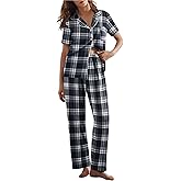 Ekouaer Womens Pajamas Set Plaid PJs Soft Button Down Sleepwear Short Sleeve Nightwear with Long Pants