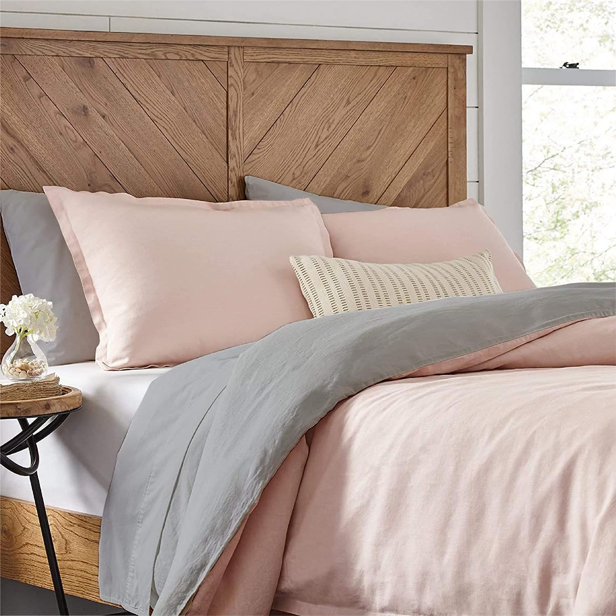 Kotton Culture Duvet Cover Set Soft & Smooth 100% Cotton Quilt Cover 219 X 260 cm with 2 Matching Pillow shams 50 X 90 cm, Reversible BLUSH & SILVER SUPER KING