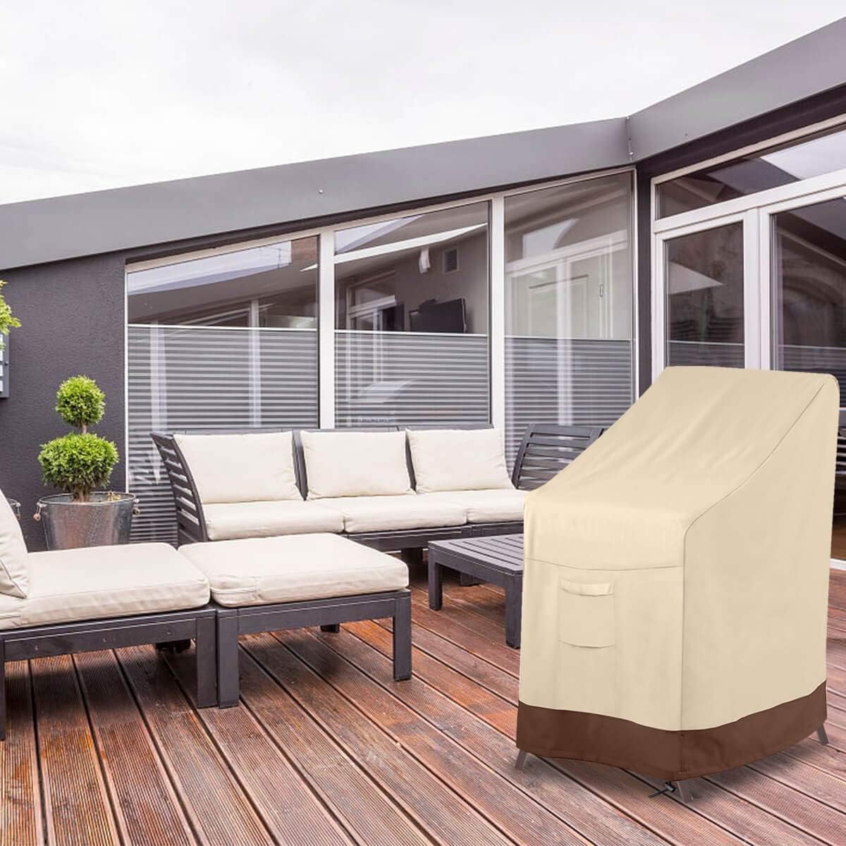 Vailge Stackable Patio Chair Cover,100% Waterproof Outdoor Chair Cover, Heavy Duty Lawn Patio Furniture Covers,Fits for 4-6 Stackable Dining Chairs,36" Lx28 Wx47 H,Beige&Brown: Furniture & Decor