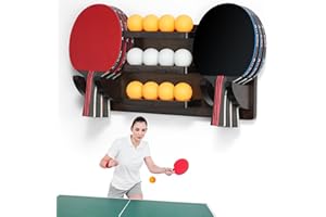 ikkle Ping Pong Paddle Holder Wall Mounted Table Tennis Racket Display for 6 Paddles and 12 Balls Storage, Ping Pong Accessories Organizer in Game Room, Man Cave, Bar Room, Garage, Office, Home