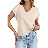 UNCLECAT Womens Crop Tops V Neck Cap Sleeve T Shirts Summer Basic Loose Fit Short Sleeves Tee Cute Trendy Clothes
