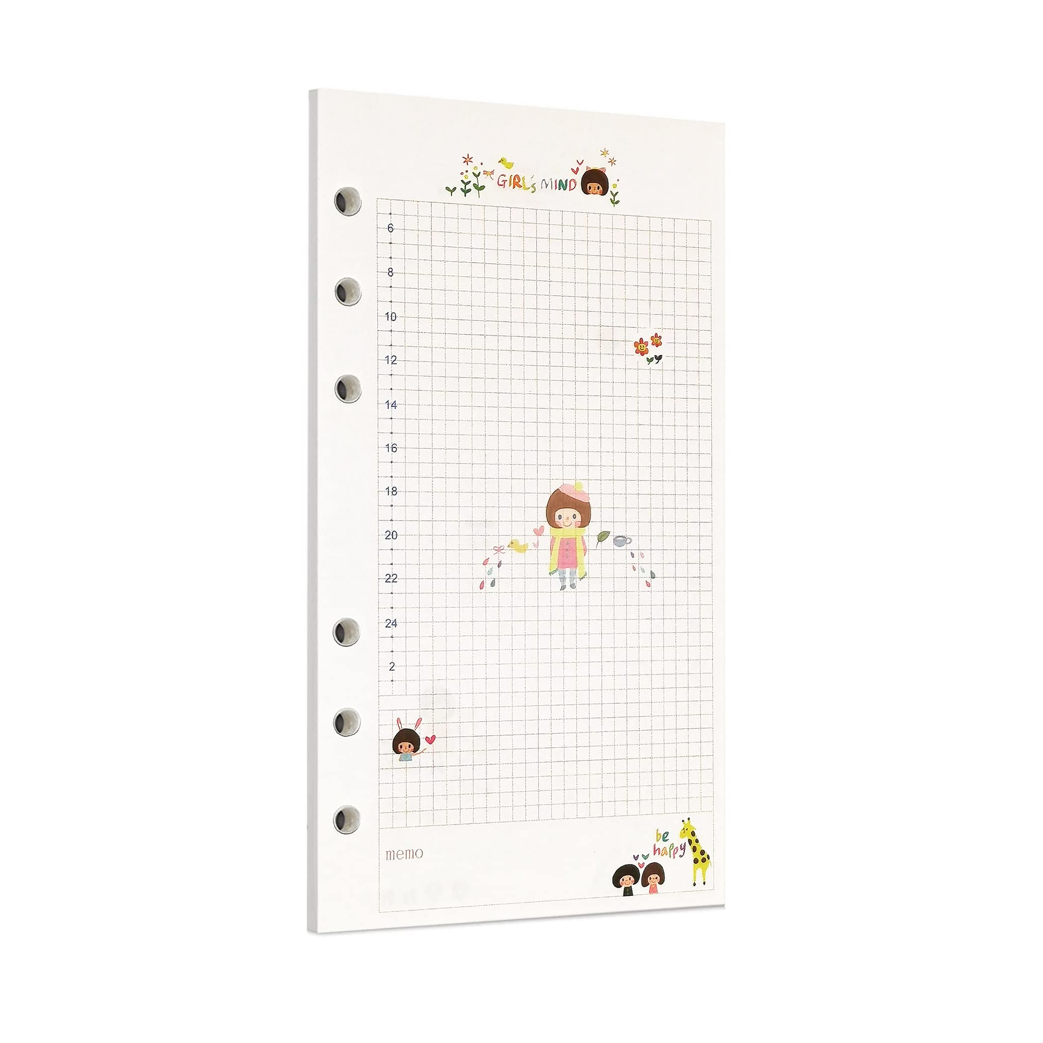 Zelten 40 Sheets 80 Pages Colorful Loose Leaf Punched Paper Refills Paper for 6 Hole Binder Personal Organizer Diary Notebook Refillable Planner (A6, Little Girl Diary)