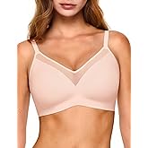 Lehoba V Neck Mesh Wireless Bras for Women, Seamless Push Up Bralette No Underwire Bra Comfortable Everyday