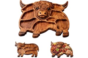 Highland Cow Wooden Charcuterie Board, Wooden Cow Food Platter, Appetizer Board, Made from Natural Solid Wood with Compartmen