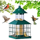 Hanging Bird Feeders for Outdoors, Maansfy Squirrel Proof Large Bird Cage Feeders Metal Wild Birdfeeder for Outside Weatherproof Finch Cardinal Bird Seed Feeder 3.4LB Capacity