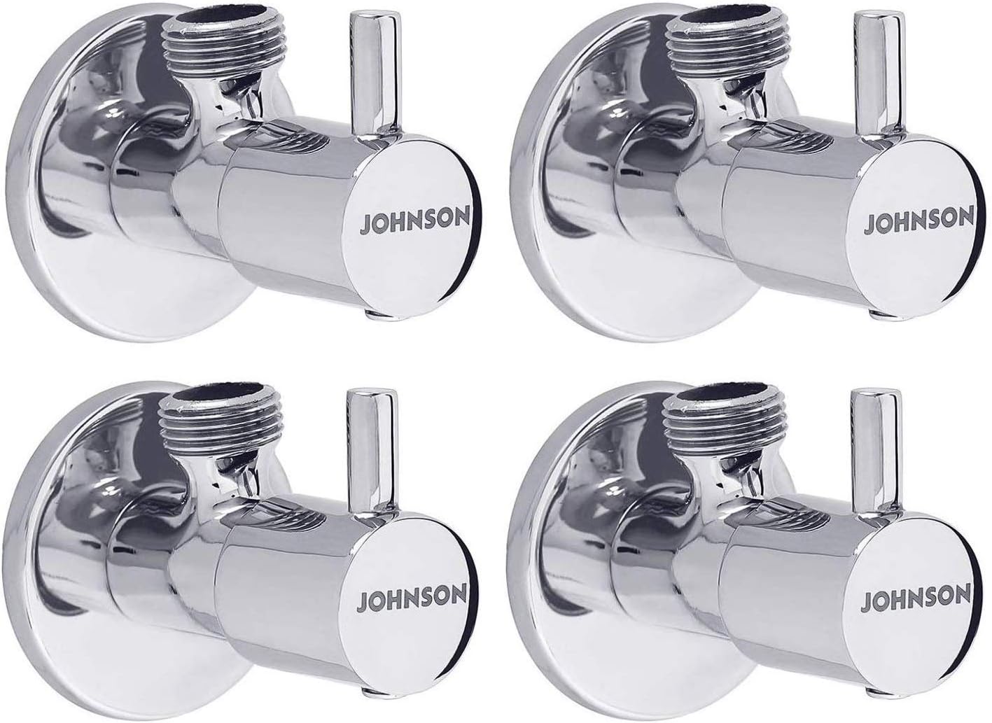 JOHNSON Ruby Brass Angle Valve, Stop Cock with Wall Flange || 10 Year Warranty || Chrome Finish - (4 Pieces)