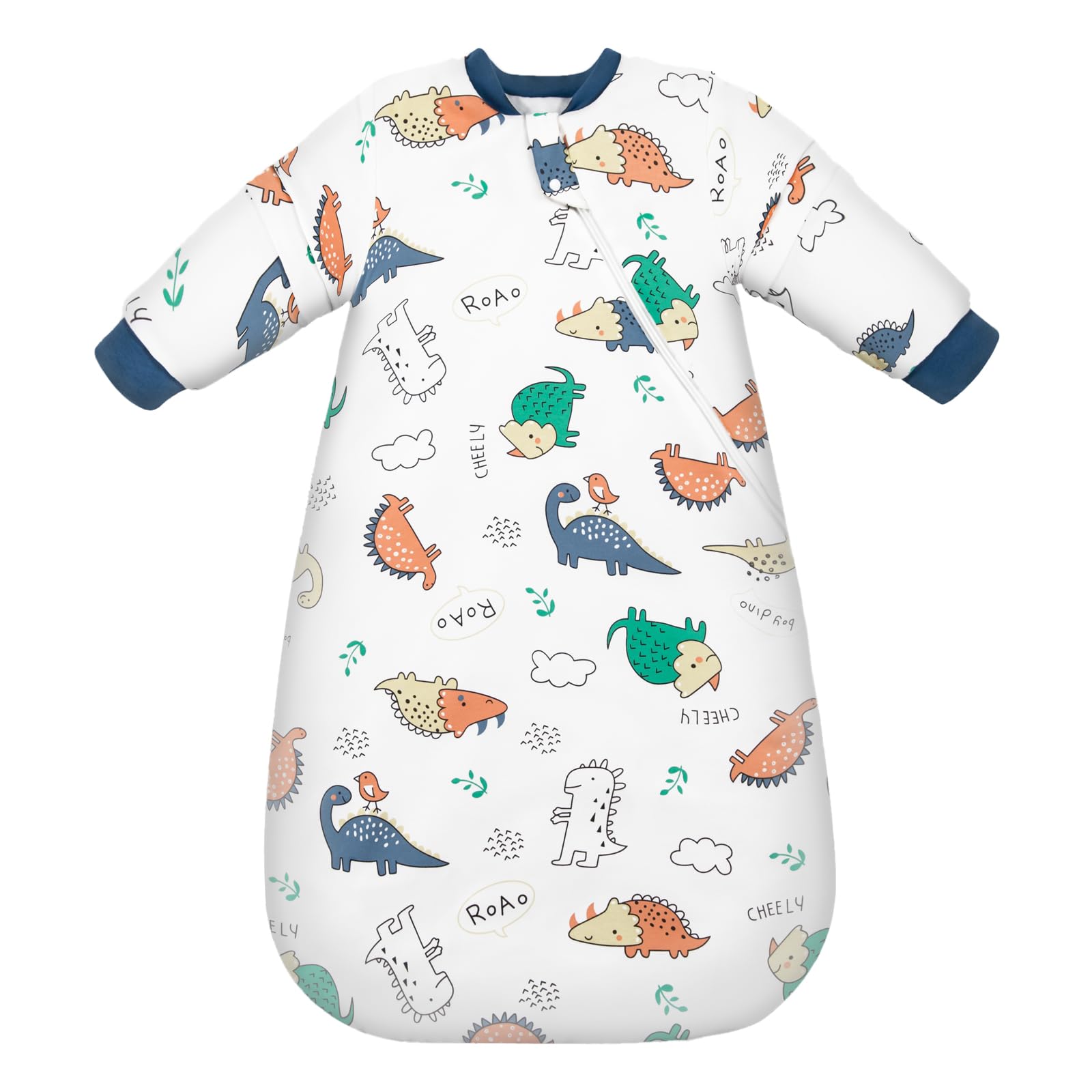 MIKAFEN Baby Sleeping Bag Winter 3.5 tog with removable sleeves, cotton sleeping bag with arms,Green Dinosaurr 78-90cm/14-24 Monate — image 1