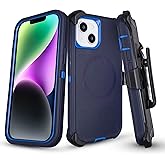 Defender for iPhone 14 Case with Belt Clip Holster, [Compatible with MagSafe] Heavy Duty Rugged Shockproof Anti-Drop Full Body Protective Case for iPhone 14 6.1 Inch (Navy+Blue)