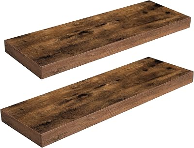HOOBRO Floating Shelves Set of 2 60 cm Wall Mounted Rustic Brown EBF60BJ01