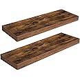 HOOBRO Floating Shelves, Wall Shelf Set of 2, 23.6 Inch Hanging Shelf with Invisible Brackets, for Wall Decor in Bathroom, Bedroom, Toilet, Kitchen, Living Room, Office, Rustic Brown BF60BJ01