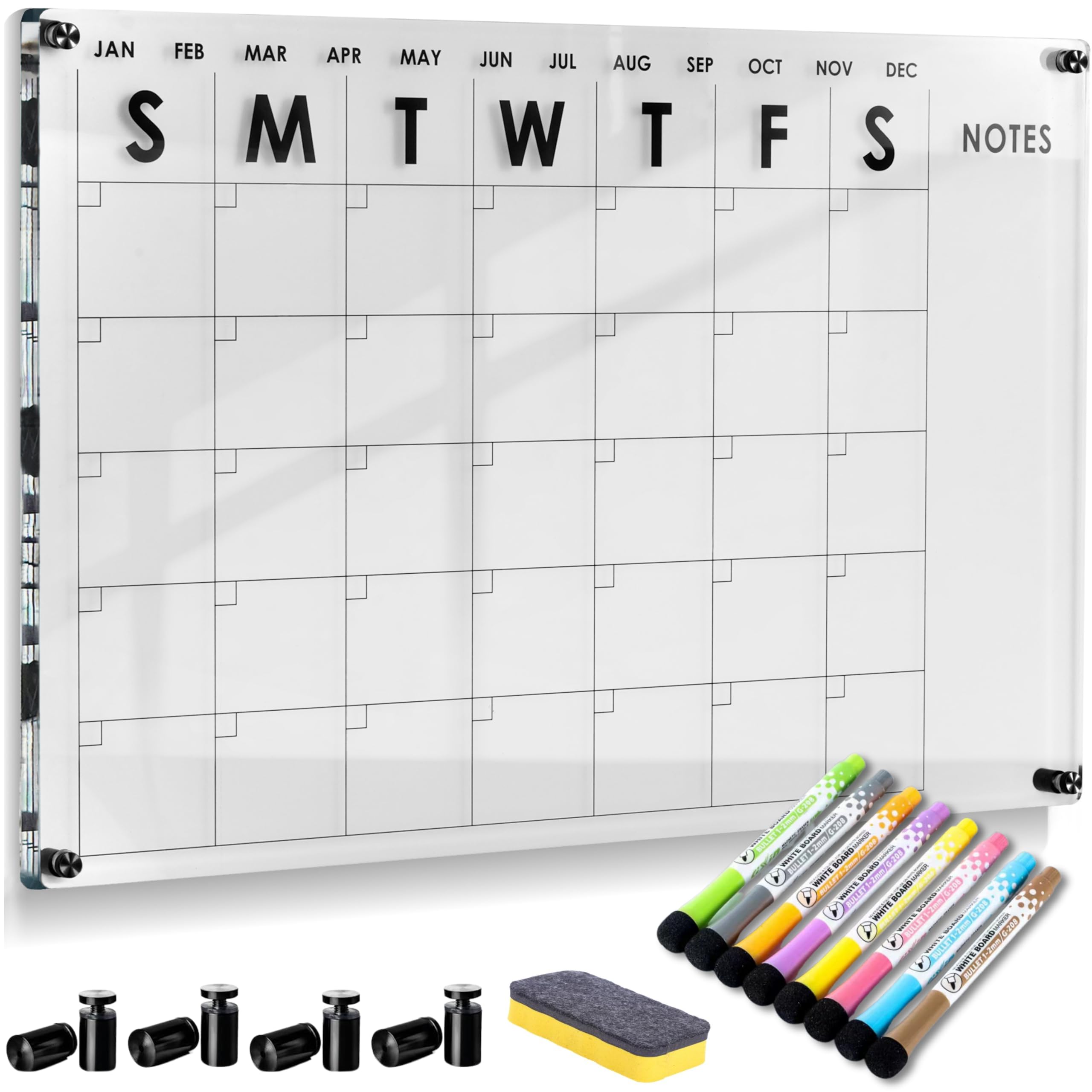 Photo 1 of Oversize Premium Acrylic Calendar for Wall | Ultra-Thick Clear Dry & Erase Board | Large 28"x20" | Home Office Monthly Glass Family Planner Guard Mate Plexiglass Whiteboard GUARDMATE