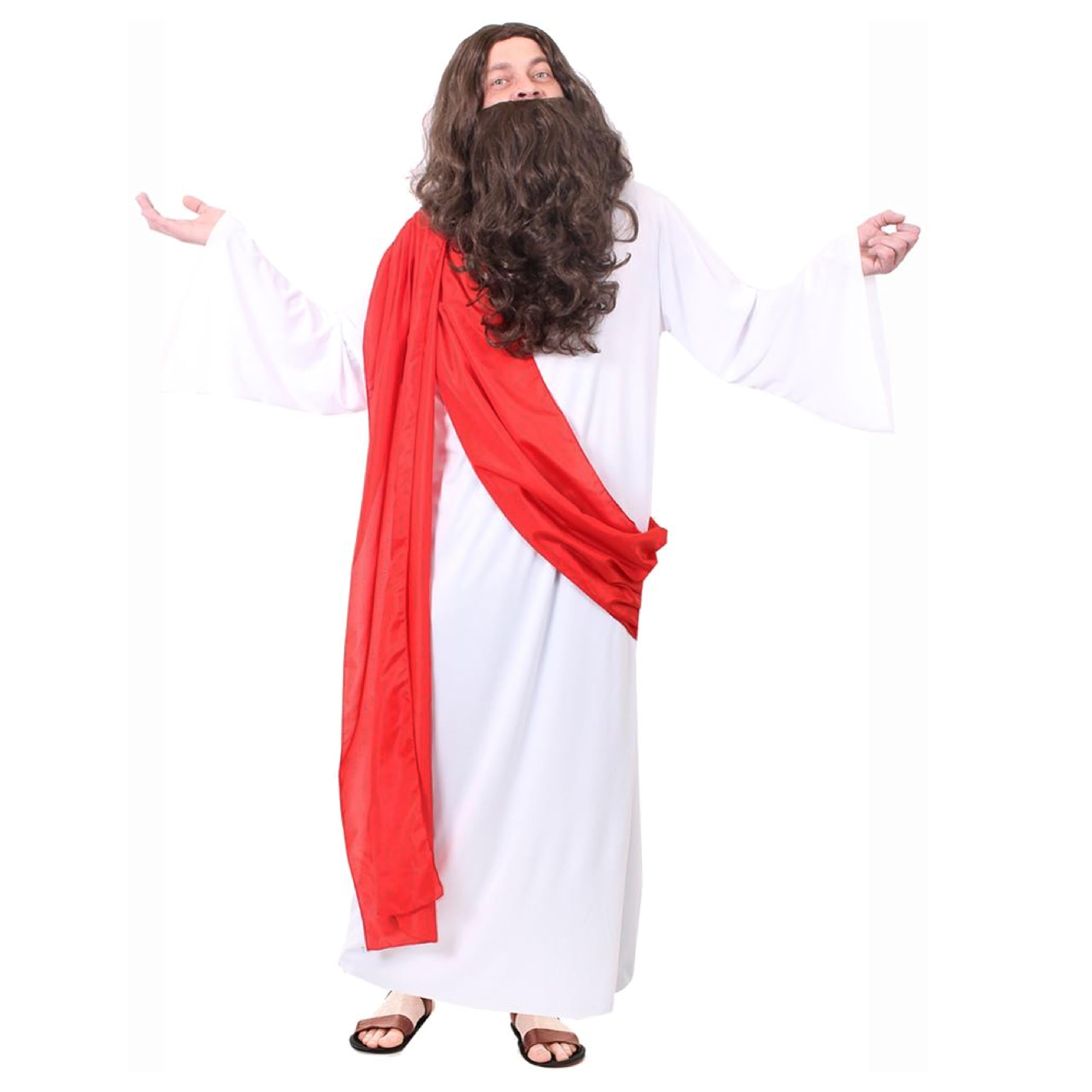 Jesus Christ Costume - X-Large - White Robe with Red Sash - Mens Funny Fancy Dress Party Costume