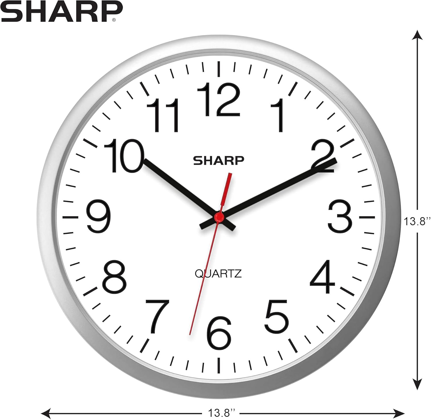 SHARP Wall Clock – Silver, Silent Non Ticking 14 Inch Quality Quartz Battery Operated Round Easy to Read Home/Kitchen/Office/Classroom/School Clocks, Sweep Movement: Kitchen & Dining