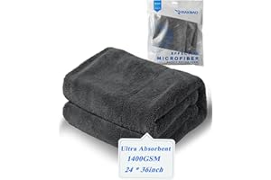 RAYBAO Car Care Extra-Large, Ultra-Absorbant Microfiber Towels 1400 GSM, Edgeless Micro Fiber Towels Detailing Chemical Wash Resistant Dryer for Cars, Trucks, Grey, 36''x24''