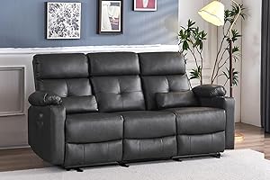 Consofa Reclining Sofa with Heat and Massage, Power Recliner Sofa 3 Seater Wall-Hugger Sofa Recliners with Extended Footrest, Faux Leather Recliner Sofa with USB Ports, Cup Holders for Living Room