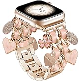 Bracelet Band with Cute Charm Compatible for Apple Watch 38mm 40mm 41mm 42mm (S10) Women, Cuban Chain Strap for iWatch Series 10 9 8 7 6 5 4 3 2 SE, Pink&Rose Gold